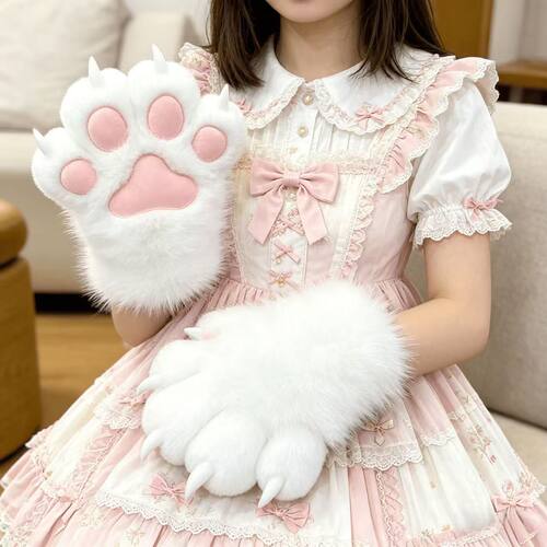 卡通毛绒猫爪手套可爱吱吱叫