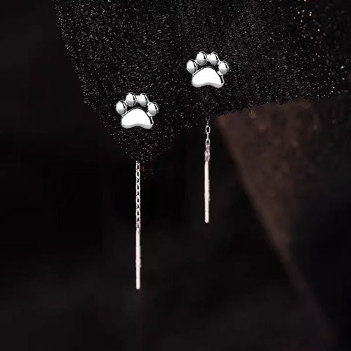 s925银针猫爪耳线女耳环