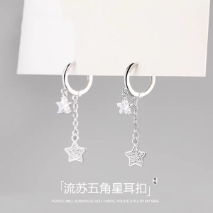 s925银针锆石星星流苏耳扣