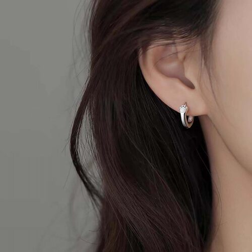 s925银针猫爪耳扣女耳圈