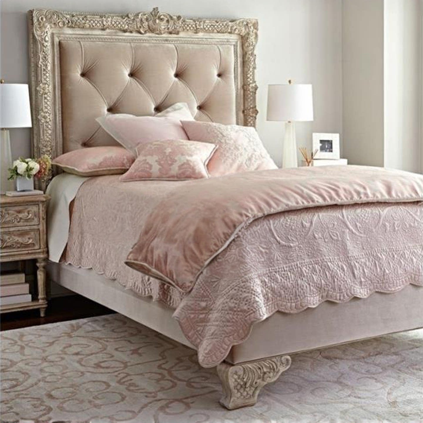 实木床美式乡村卧室雕花公主床法式复古做旧软包布艺1米8双人婚床