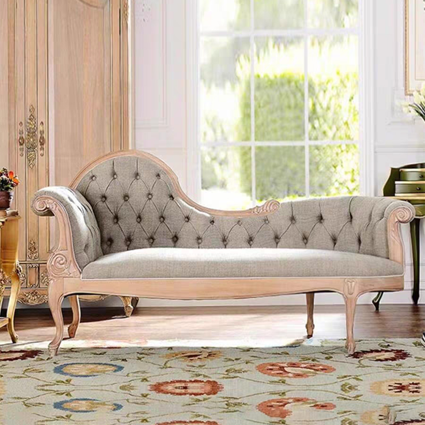 雕花美人榻实木雕花软包贵妃榻