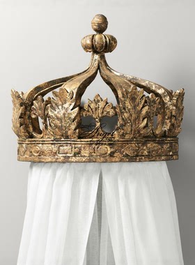 床幔架子法式复古做旧宫廷半圆实木床冠美式卧室床头装饰挂墙皇冠