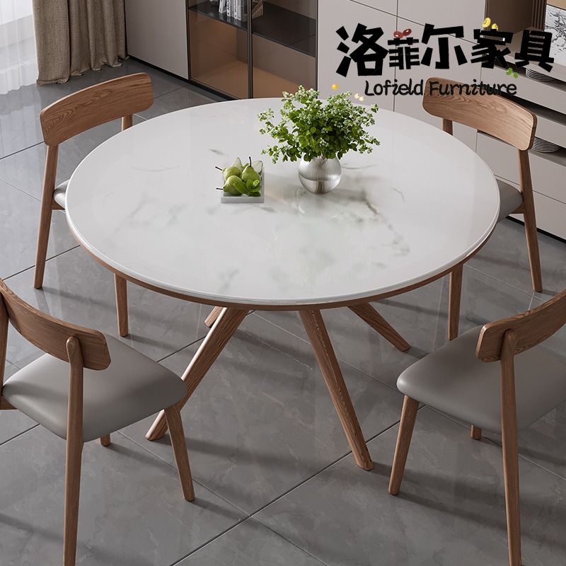 2025新款大理石圆形餐桌超晶石意式极简高档奢石轻奢微晶石餐桌子