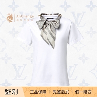 白色透气棉质针织丝巾T恤1AIR44 短袖 路易威登LV女装 2025秋冬款