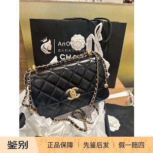 Chanel香奈儿24C女包22bag双金珠金球黑色牛皮大mini cf单肩斜挎