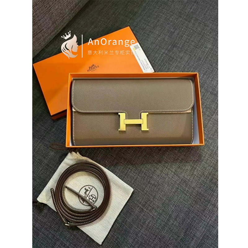 Hermes/爱马仕女包constance to go大象灰金扣长款钱包斜挎包