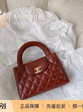 Chanel香奈儿女包kelly 大号焦糖色复古枫叶红色手提单肩斜挎包