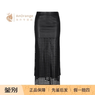 Armani阿玛尼EA女装 黑色小羊皮侧开衩中长半身裙 裙子2026新款