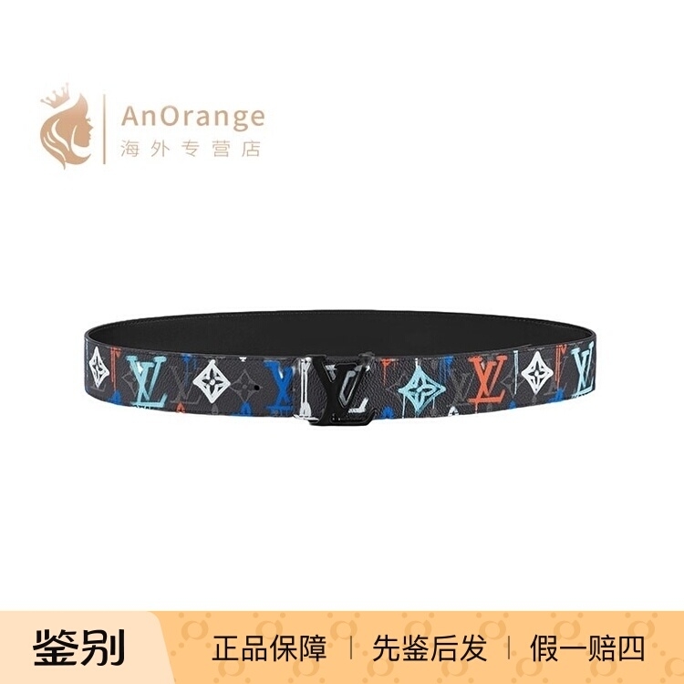 Louis Vuitton/路易威登LV男士涂鸦帆布搭扣4cm双面皮带M0637T