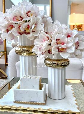 北欧天然大理石托盘白金色花瓶器艺术家居餐桌厅摆件装饰品工艺品