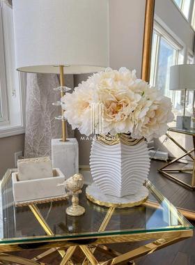 天然大理石白色花瓶器艺术家居餐桌厅摆件装饰品工艺品收纳盒杯垫