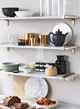 北欧创意轻奢天然大理石墙上置物架收纳客厅电视墙装饰墙壁书架子