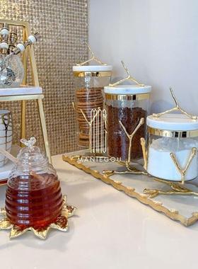 欧式轻奢天然大理石白金色花瓶器艺术家居餐桌厅摆件装饰品工艺品