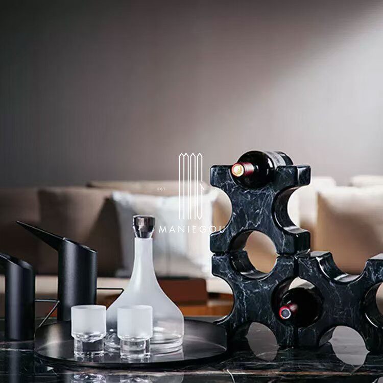 大理石方块组合镂空酒架样板房展示台酒柜红酒架摆件售楼部装饰品