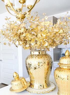 出口欧式网格金色将军罐大花瓶家居客厅酒柜餐桌厅摆件装饰工艺品