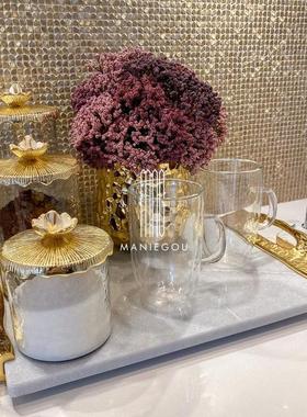 简约轻奢喷金漆杯垫家居客厅蛋糕餐盘天然大理石托盘摆件装饰工艺