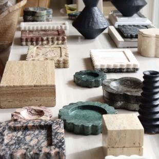 异形黄洞石大理石坚果盘甜品台茶几商用托盘水杯糕点水果首饰托盘