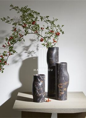 现代家居几何灰白黑大理石不规则插花客厅阳台花瓶卧室大理石花器
