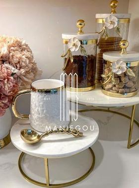 现代创意轻奢天然大理石甜品果盘家居客厅工艺蛋糕餐盘子摆件装饰