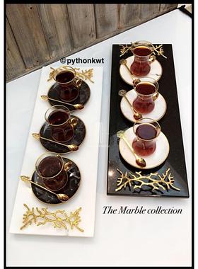 现代创意轻奢金色把手托盘家居客厅蛋糕甜点餐盘子摆件装饰工艺品