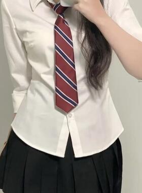 JK制服收腰长袖衬衫辣妹修身绑带衬衣学生学院风百搭白色上衣女