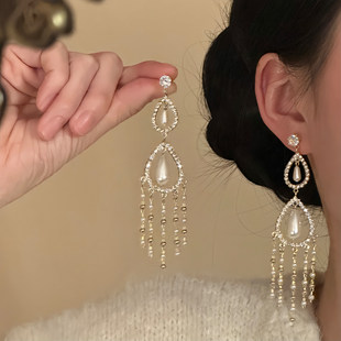 山沐手作「春山空雨」闪锆珍珠流苏耳环高级感轻奢气质耳钉耳饰女