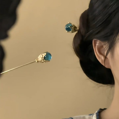 山沐手作「碧落月海」古风蓝色水晶球发簪新中式头饰绝美盘发饰女