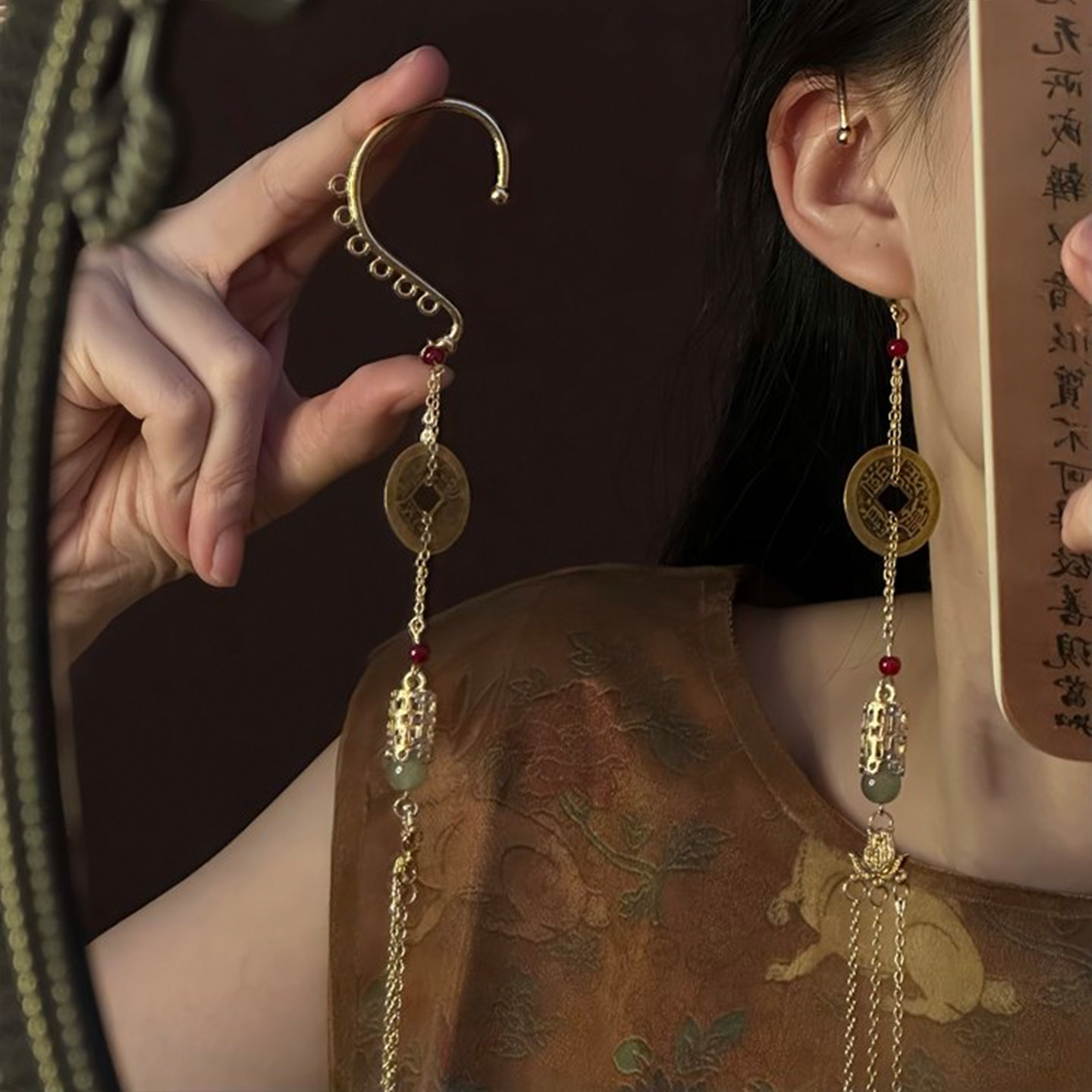 山沐手作「清樽饯秋」新中式古风长款流苏耳挂女无耳洞耳环耳饰品,饰品/流行首饰/时尚饰品新,耳环,淘宝优惠券,粉丝福利购,淘宝优惠卷