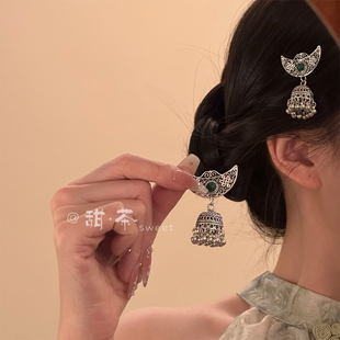 【银铃苏苏】民族风铃铛流苏发夹女苗疆苗族头饰侧边夹汉服发饰女