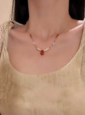 山沐手作「枫红满径」新中式复古串珠珍珠项链女精致高级感锁骨链