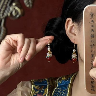 山沐手作「琴瑟和鸣」新中式复古耳环女旗袍耳坠古风新年耳钉耳饰