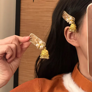 山沐手作「金光熠熠」高级感金色铃铛流苏发夹女刘海边夹发卡发饰
