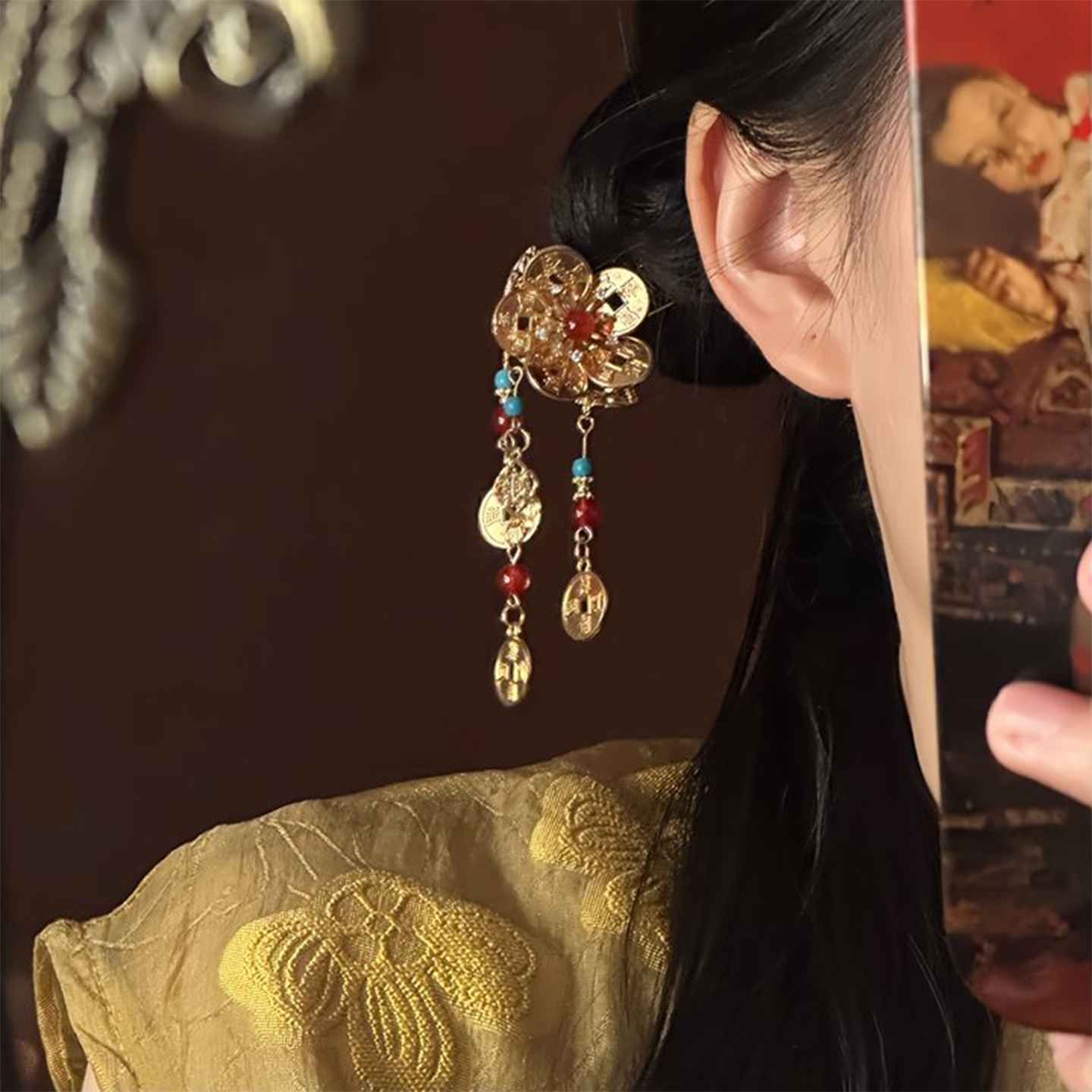 山沐手作「云锦钱花」新中式国风流苏发簪女发钗旗袍配饰簪子发饰