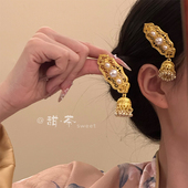 新中式 铃运珠殿 珍珠金色流苏发夹女复古高级感侧边夹头饰发卡