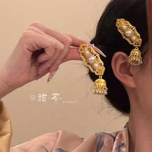 【铃运珠殿】新中式珍珠金色流苏发夹女复古高级感侧边夹头饰发卡