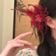绯纱花雾 新中式 复古风红色羽毛花朵发夹女头饰头花边夹侧边发饰