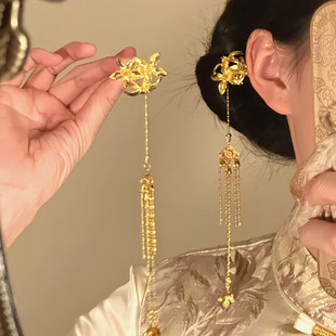 山沐手作「金蕊摇影」新中式金色花朵流苏发簪女插梳古风发钗发饰