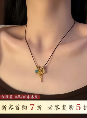 山沐手作「金色小马」复古高级感小马吊坠项链小众独特毛衣链配饰