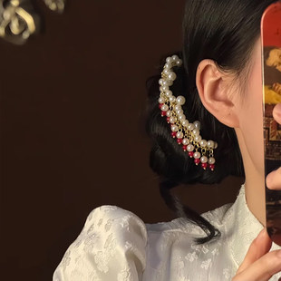 山沐手作「一抹丹霞」新中式国风珍珠流苏古风发簪女簪子新年头饰
