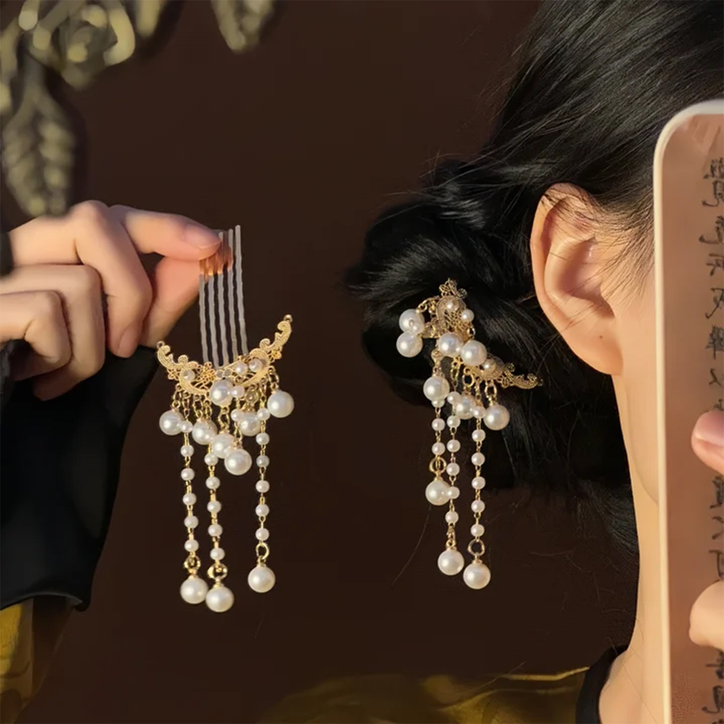 山沐手作「珠光映雅」新中式古风珍珠流苏发簪女发梳插梳汉服头饰,饰品/流行首饰/时尚饰品新,发饰,淘宝优惠券,粉丝福利购,淘宝优惠卷