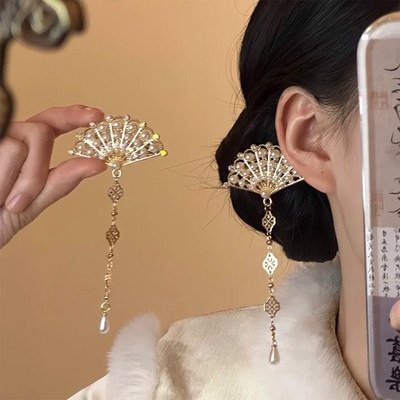 山沐手作「云珠拂扇」国风气质扇子流苏发夹女侧边夹子新中式发饰