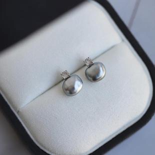 经典王妃款keshi珍珠耳钉海水无核野生珍珠18K金南洋金珠戴妃耳钉