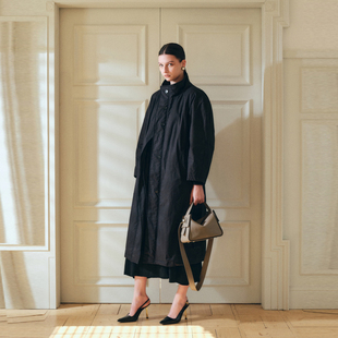 Call me Blue 工装风长款立领系带90白鸭绒风衣羽绒服