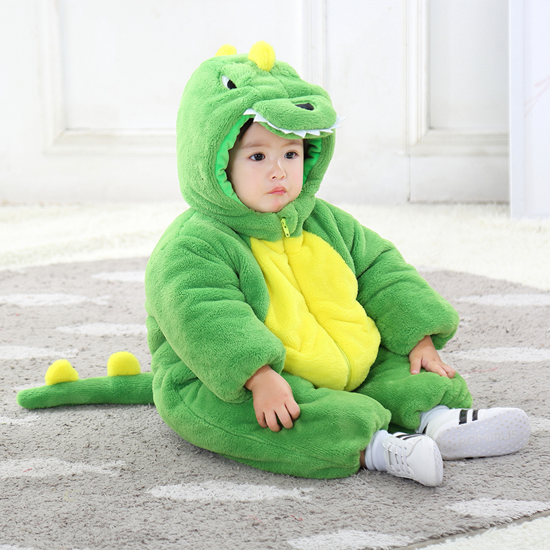 宝宝冬款加厚棉衣超萌恐龙连体衣婴儿冬季保暖哈衣新生儿外出棉服