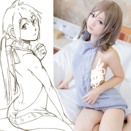露背毛衣女日系高领少女团子日本网红甜美针织衣性感撩汉出品宽松