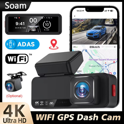Soam 4K Dash Cam Mini Car Dvr Dual Lens GPS ADAS 24h Parking