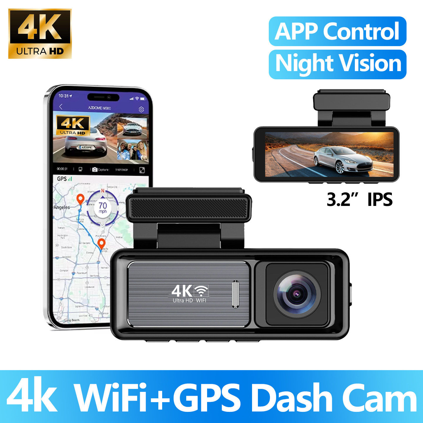 4K Dash Cam Car Dual Lens Recorder WiFi 24h Parking Monitor