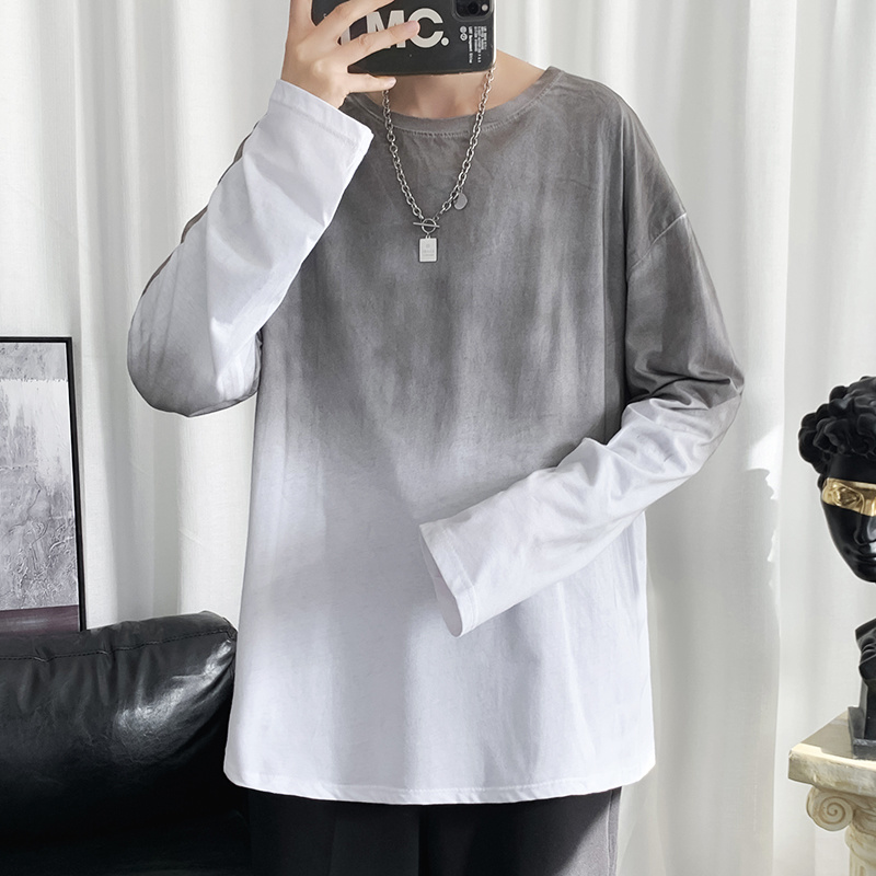 Gradient color long sleeve T-shirt for men's loose style, Hong Kong style, spring and Autumn