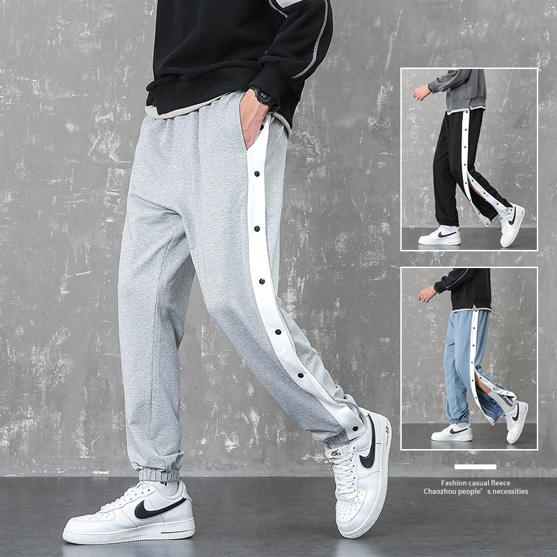 Spring new casual pants men's and women's breasted slits Unisex sports large leg pants